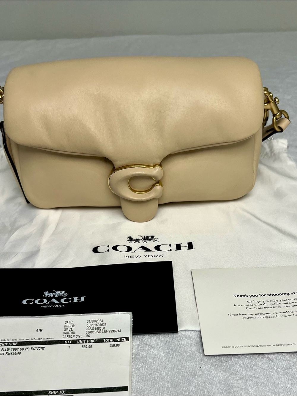 Coach Pillow Tabby 26 Ivory Soft Leather Gold Hardware Shoulder Crossbody Bag